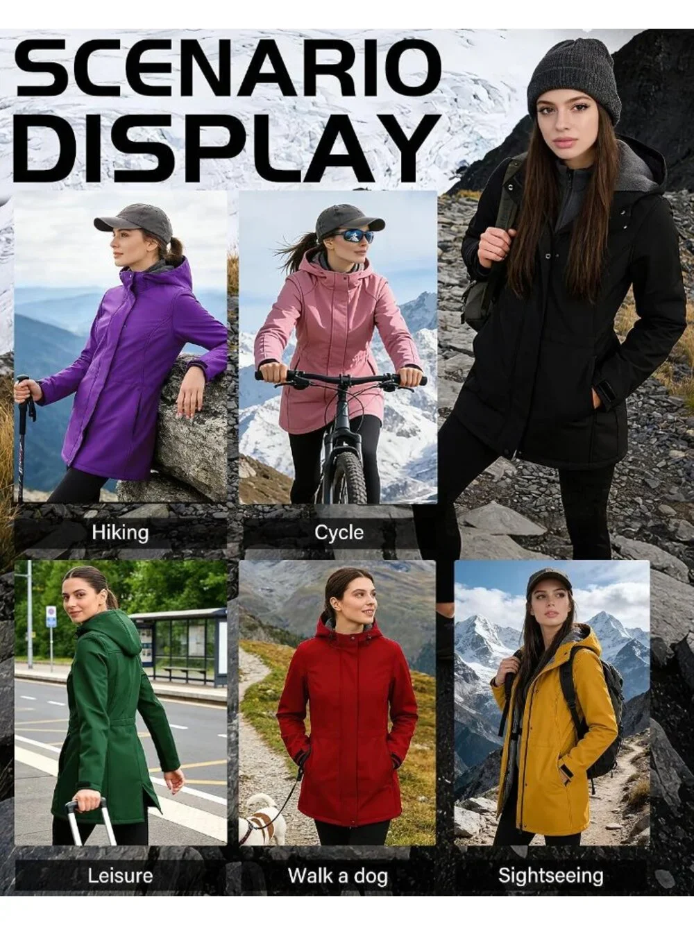 Women's Tan Hooded Fleece Lined Waterproof Hiking Softshell Long Rain Jacket